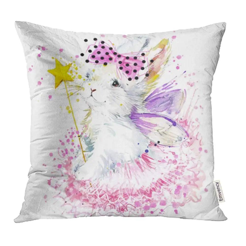 Наволочки на подушку чехлы розовые балерины милый кролик белый акварель для