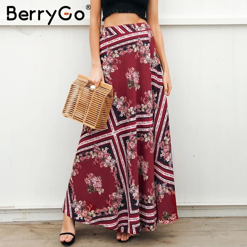 Женская юбка с геометрическим принтом BerryGo Длинная пляжная макси в стиле бохо