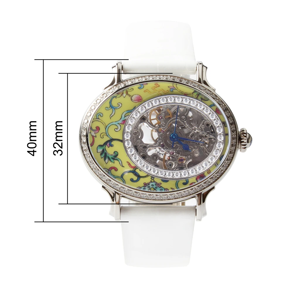 Seagull овальная форма элегантные стразы Цветочный циферблат Женские Механические