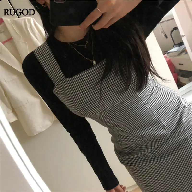 RUGOD/летние платья корейское платье с изображением лошади в клеточку длинное