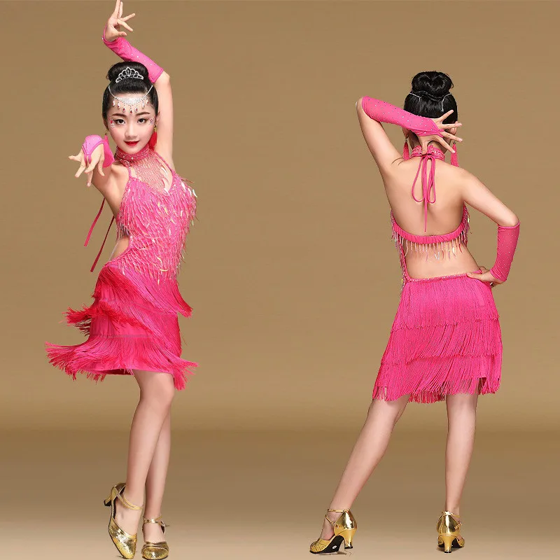 

Shiny Tassel Children Latin Dance Dresses For Grils Children's Standard Latin Dress Samba Dance Salsa Dress Costume