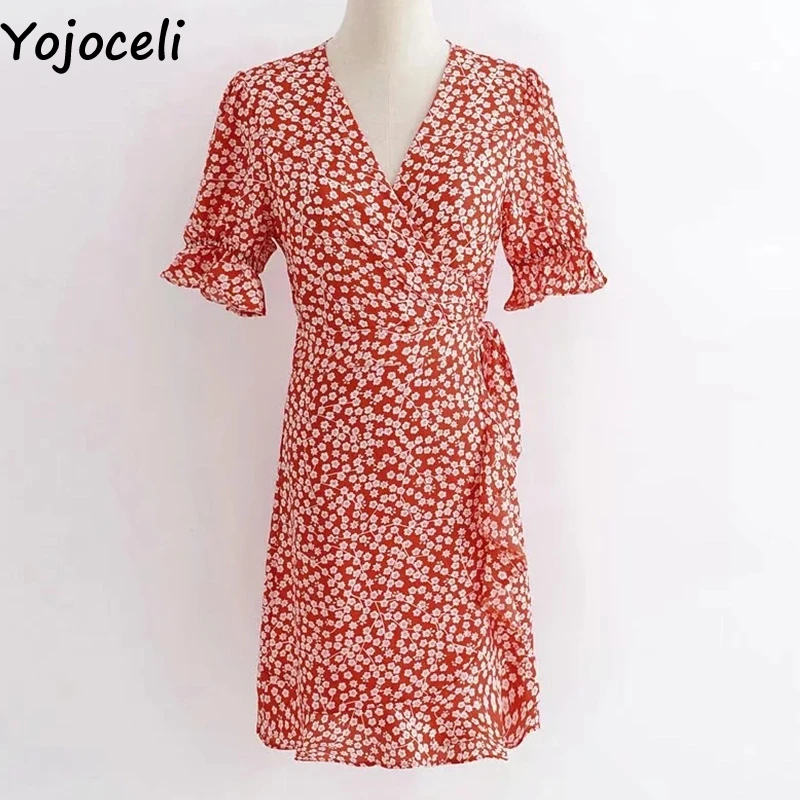 Yojoceli/сексуальное женское летнее платье с цветочным принтом и бантом короткое