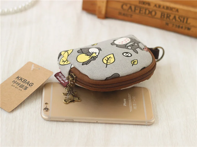 Милый женский мини-кошелек для монет Totoro, маленькие сумки на молнии для девушек, синий, серый, белый, холщовый чехол для монет HH002