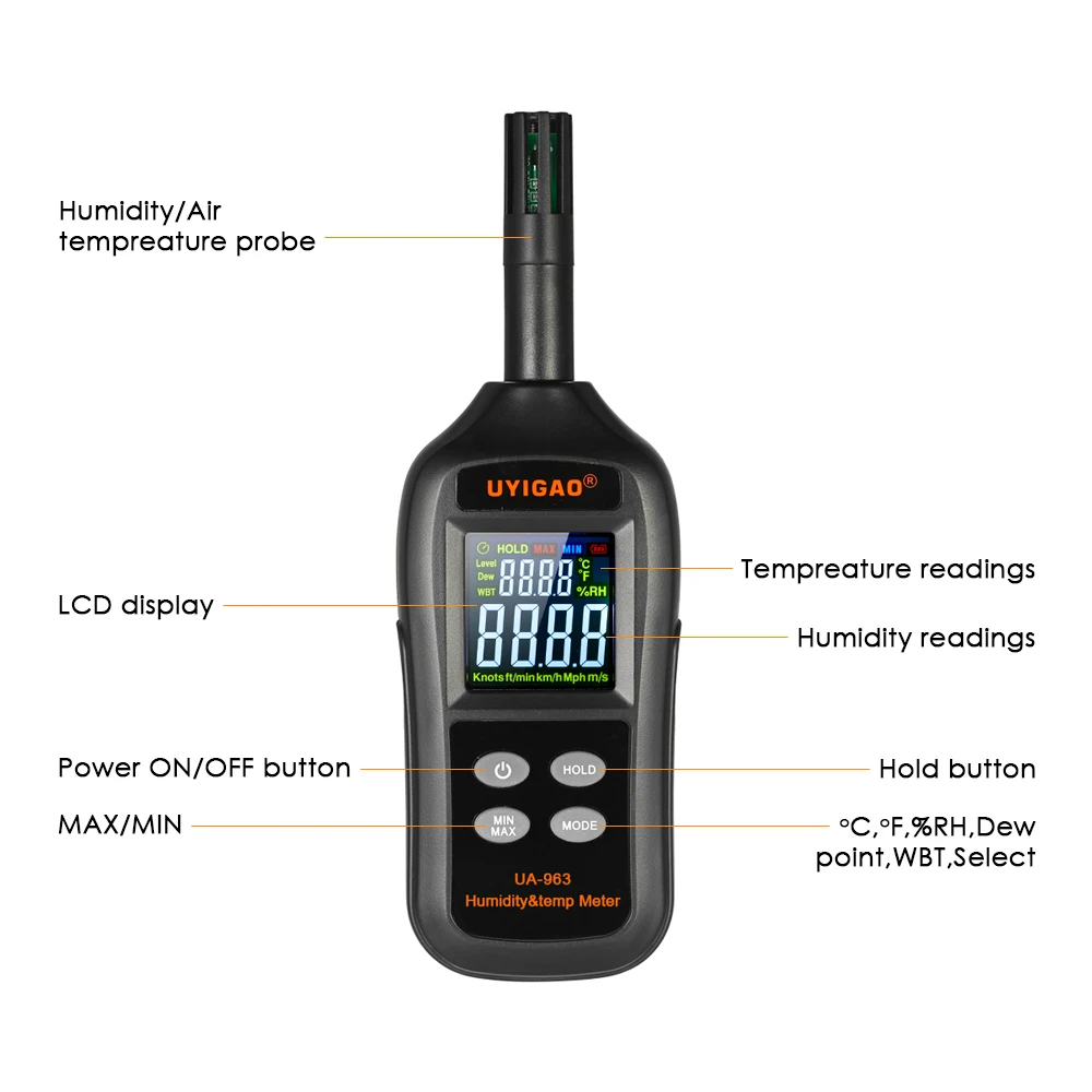 Digital Temperature Humidity Meter Thermometer Hygrometer thermostat Wet Bulb Dew Point Temperature Detector pyrometer Color LCD