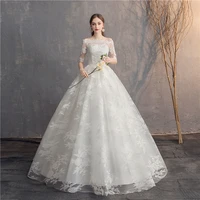 ezkuntza lace half sleeve wedding dress off shoulder ball gown princess simple embroidery wedding dresses vestido de novia