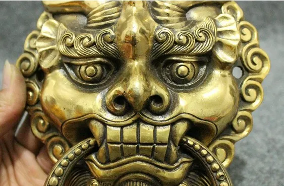 YM 311 Feng Shui Chinese Bronze Copper Guard Foo Fu Dog Lion Head Statue Door Knocker | Дом и сад