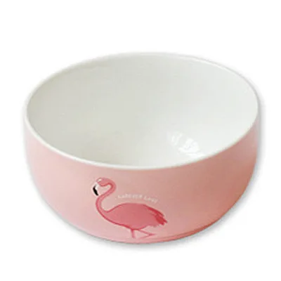 pink bowl Розовая керамическая посуда с рисунком фламинго, полный набор, чашка, кружка, каша, миска для супа, тарелка, блюдо, фарфоровая посуда, набор, 1 шт - Цвет: pink bowl