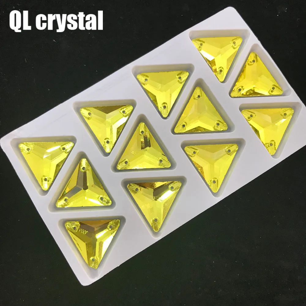 QL Кристалл лимон желтый три угла пришить для Diy свадебное платье Одежда обувь