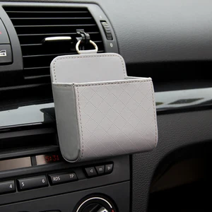 Auto Vent Outlet Trash Box PU Leather Car Mobile Phone Holder Storage Bag Organizer Automobile Hanging Box Car Styling