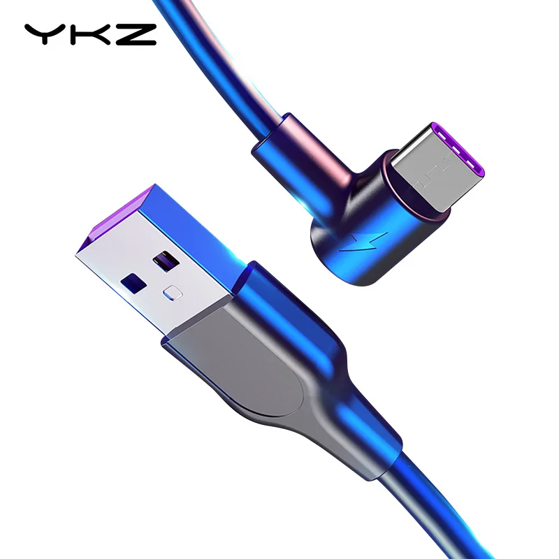YKZ usb type C кабель для быстрой зарядки 90 градусов c передачи данных 5A Быстрая зарядка