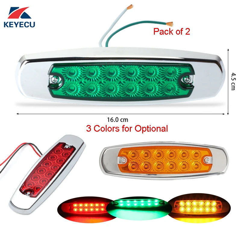 KEYECU Pair 12LED Sealed Side Marker Clearance Rear Stop Trailer Light Fish Shape Truck Trailer 12/24V 3 Colors for Optional