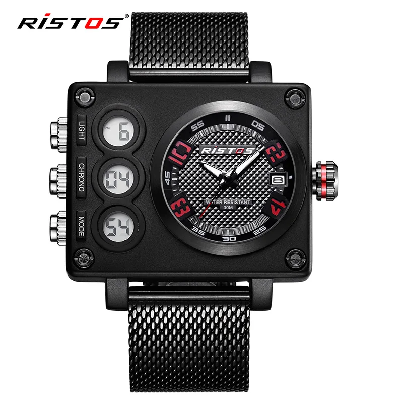 RISTOS мужские модные наручные часы Relojes Masculino Топ многофункциональный хронограф