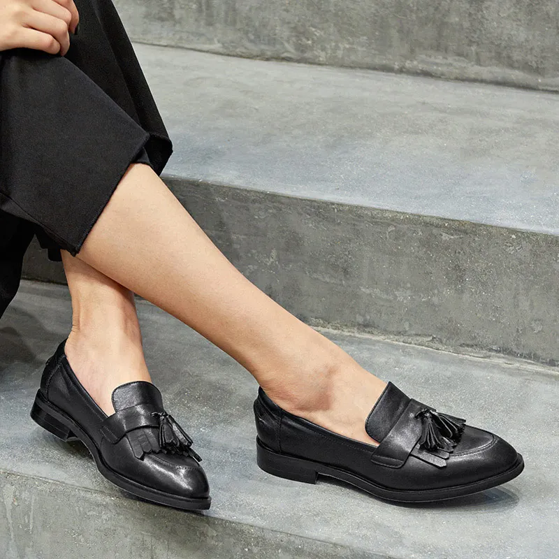 Туфли BeauToday женские из натуральной телячьей кожи лоферы с бахромой и кисточками