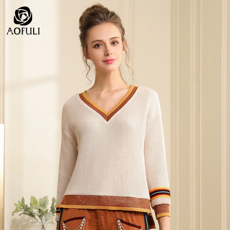 AOFULI S-3XL 4XL 5XL полосатый свитер для женщин пуловеры мальчиков осень/зима Большие