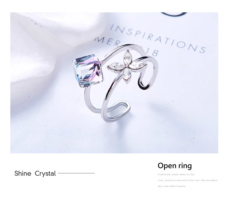 Cdyle Cube Embellished with crystal Engagement Ring Valentine's Day Gift Inlaid Stone Rings Adjustable