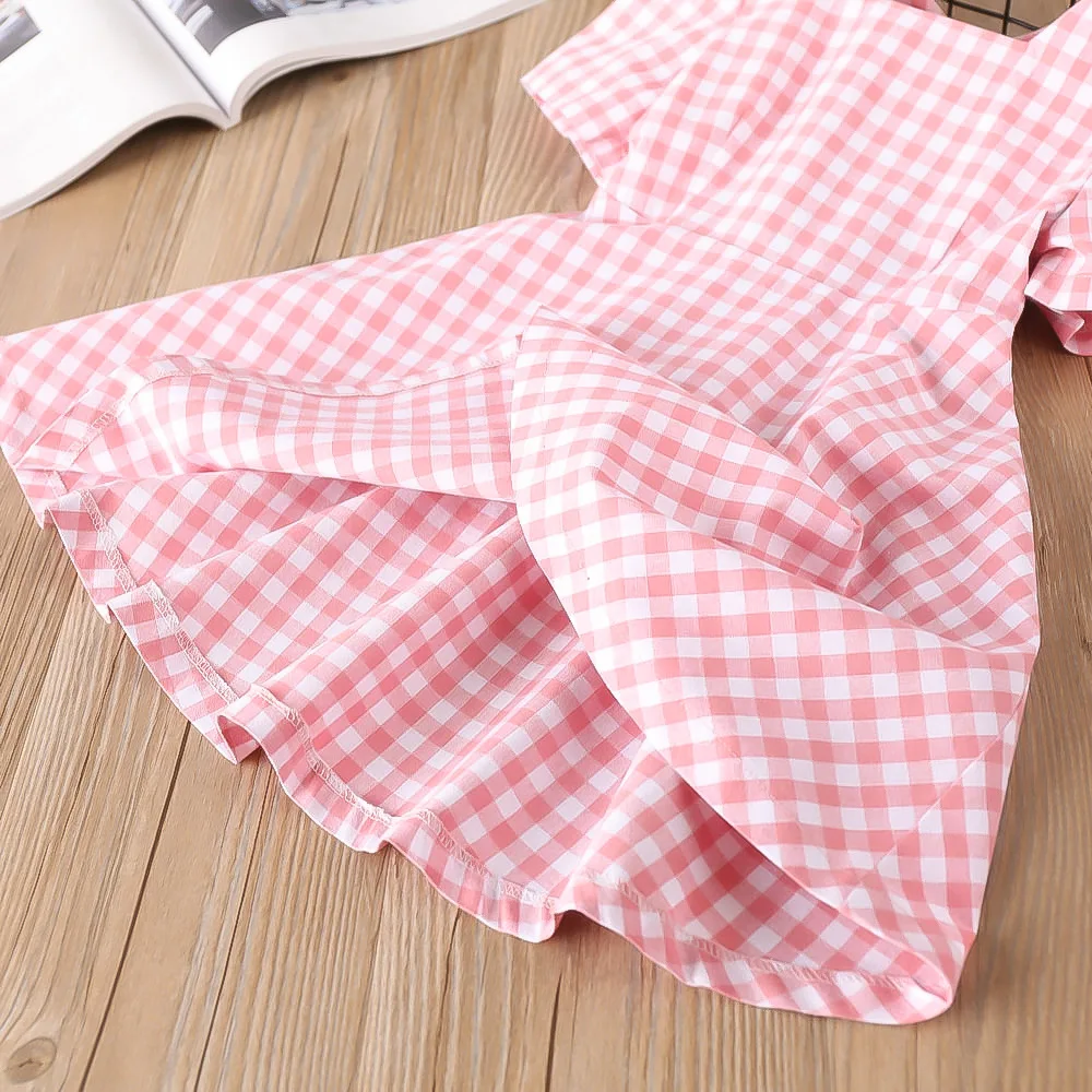 Cielarko Girls Plaid Dress Backless Bow Vintage Kids Dresses Summer Classic Baby Frock Short Sleeve Casual Children Clothing | Детская