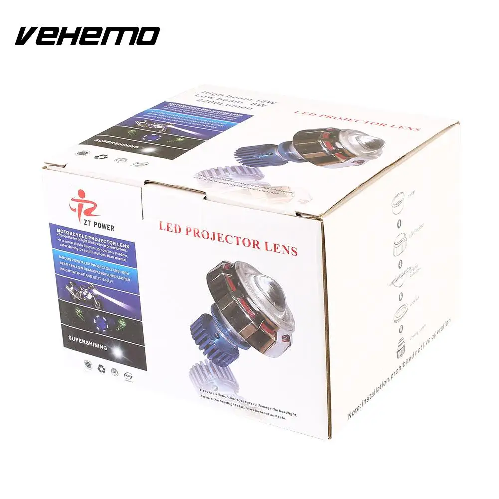 Vehemo CNC Angel Devil Eye Bulb LED Headlight Motorcycle Headlight Motorbike Projector Light Super Bright Hi/Lo Beam