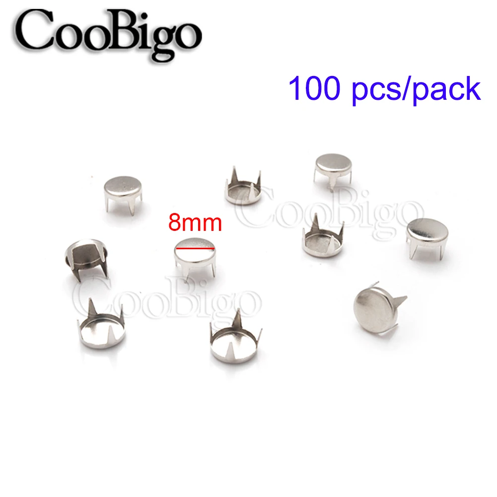 100pcs 8mm Silver 100 шт круглые плоские 4 шпильки-шпильки 3 мм-10 мм с бусинами и заклепками для одежды, обуви, сумок, кожаных изделий, рукоделия, Швейные аксессуары - Цвет: 100pcs 8mm Silver
