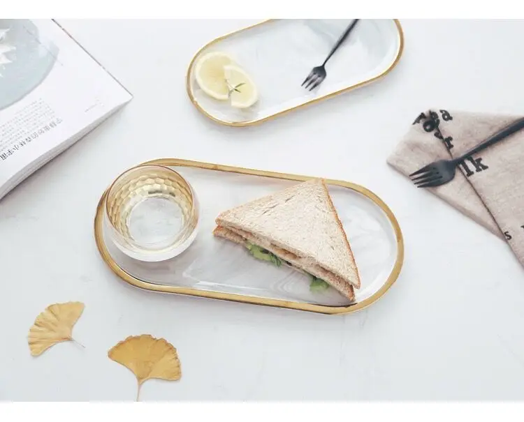 Роскошные Розовый черный и голубой цвета Мрамор керамика лоток для хранения