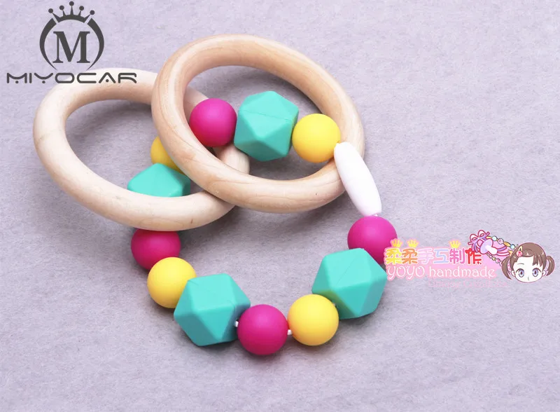 MIYOCAR бирюзовое деревянное кольцо для прорезывания зубов силиконовое Тульский