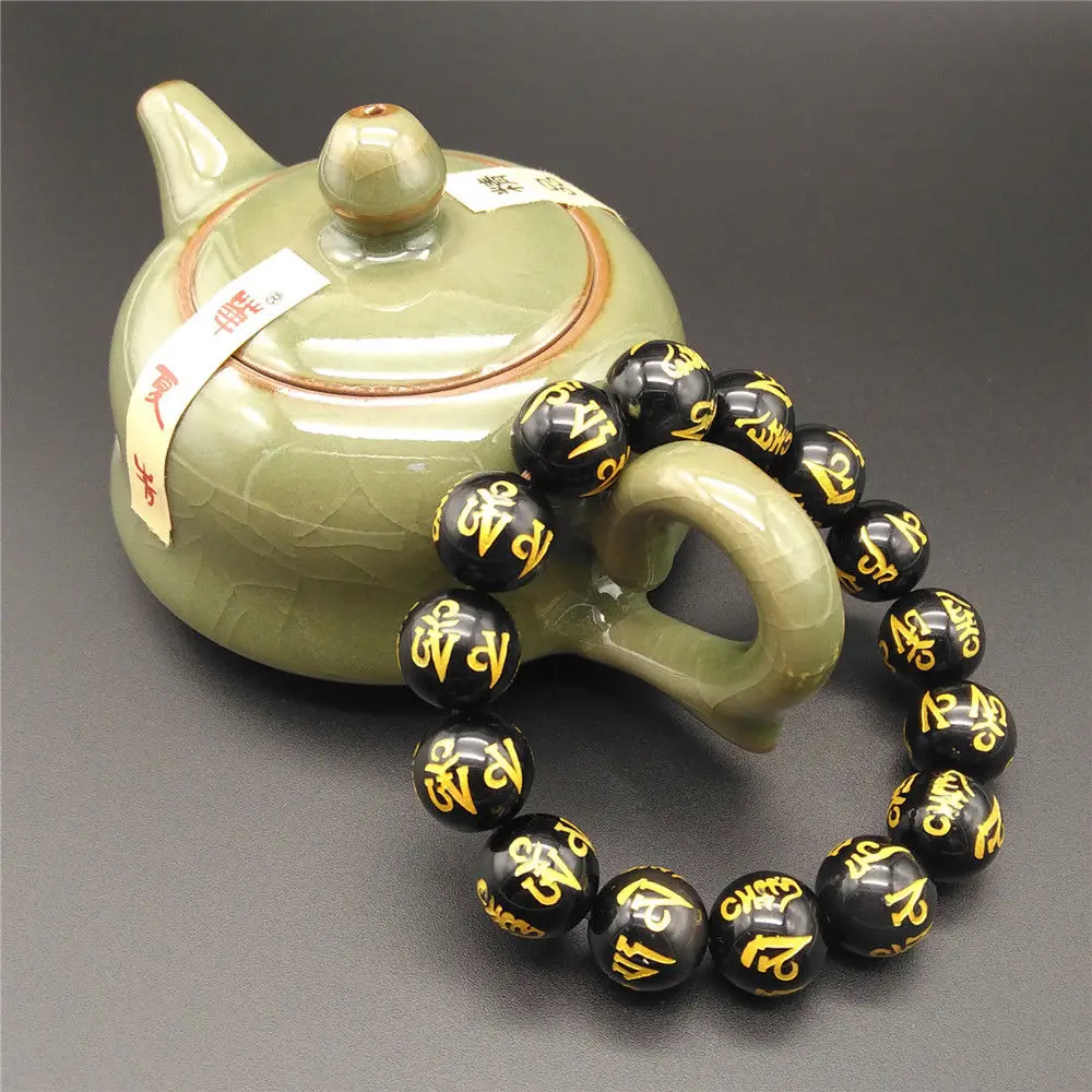 Браслет из натурального радужного черного обсидиана с кристаллами для женщин и