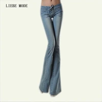 women drawstring wide leg flare jeans fashion office lady high waist flared denim pants long sexy push up flared jeans trousers