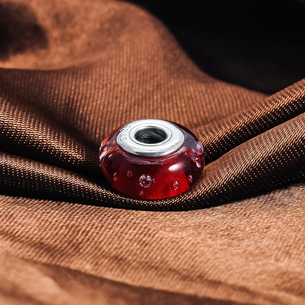 Suplush Аутентичные стерлингового серебра 925 красный прозрачный CZ муранский бисер