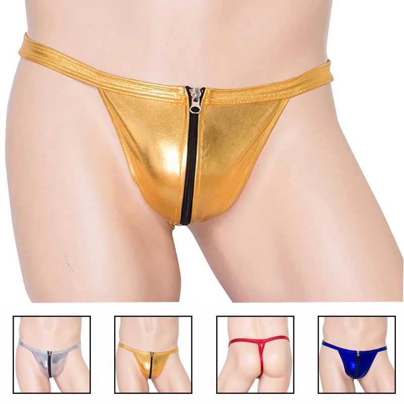 Men's G-Strings gay underwear jockstrap new sexy Men leather Thongs Lingerie with zip leather fetish underwear Mens underpants