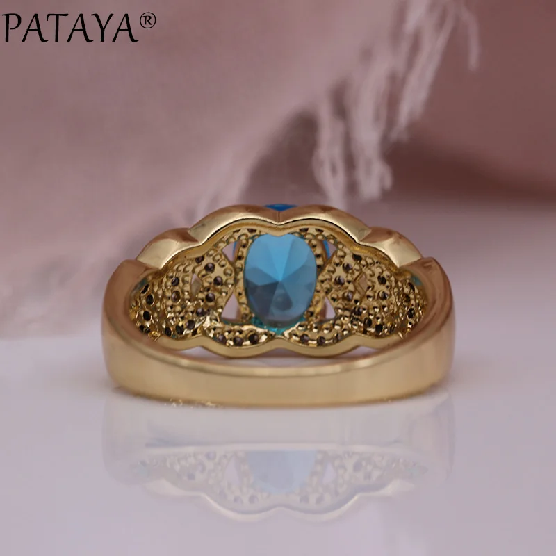 Новые роскошные женские кольца PATAYA цвета морской волны, розовое золото 585, овальный Природный Цирконий, модное ювелирное изделие для свадебной вечеринки, изящные полые кольца