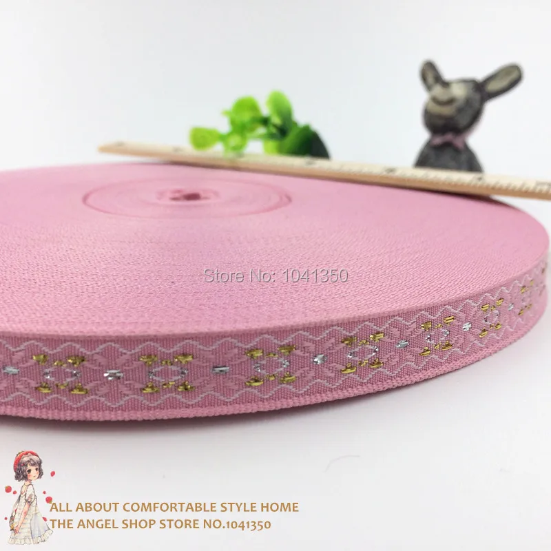 

1/2"12mm 10yards/lot Zakka Handmade Accessories Ribbon Laciness Woven Jacquard Pink Ribbon With Golden Sliver Free shipping