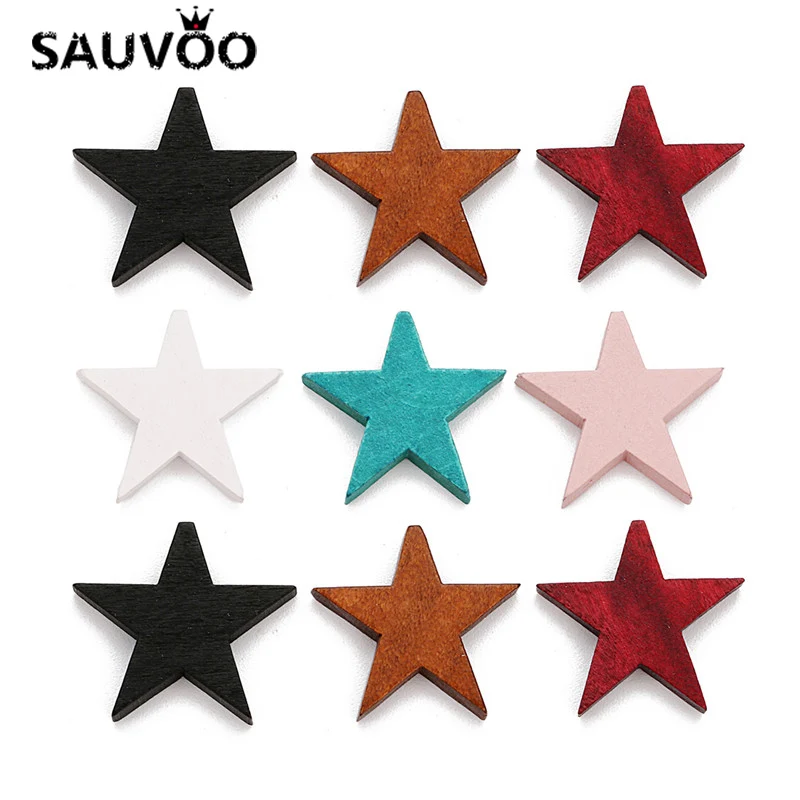 SAUVOO 30 шт. смешанных цветов Φ 22x23 мм окрашенная Звезда Кулон Деревянные Бусины