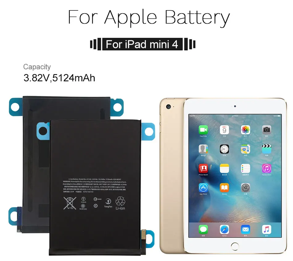 YILIZOMANA аккумулятор для Apple iPad mini 4 A1546 A1538 A1550 5124 мАч сменный литий-полимерный аккумулятор для планшета с инструментами