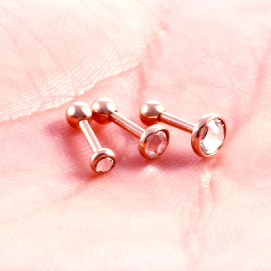 Rose gold 3 шт./партия хирургическая сталь Циркон хрящевая спираль Штанга пирсинг серьги-гвоздики 16 г серьги пирсинг ювелирные изделия для сексуальных девушек - Окраска металла: Rose gold