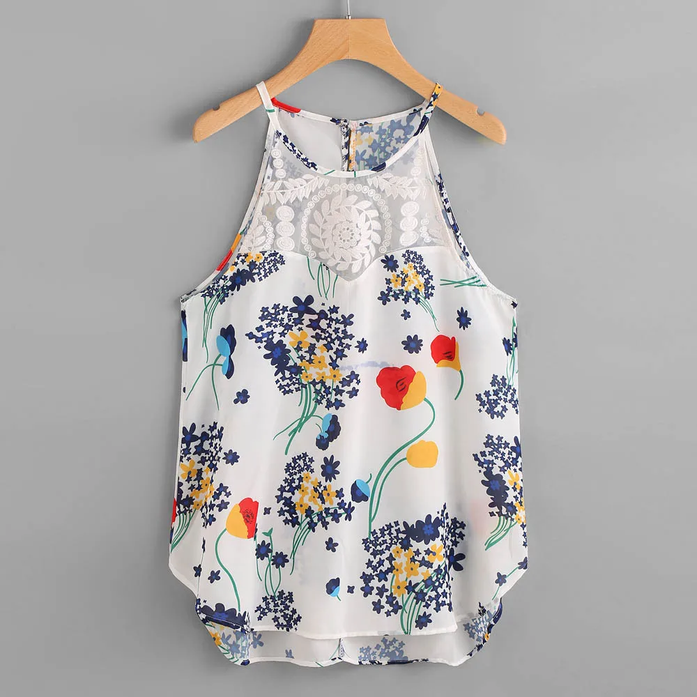 Multicolor Летний модный женский шифоновый богемный женский цветочный сексуальный короткий топ на бретельках, повседневный топ без рукавов, майка, майка, блуза - Цвет: Multicolor