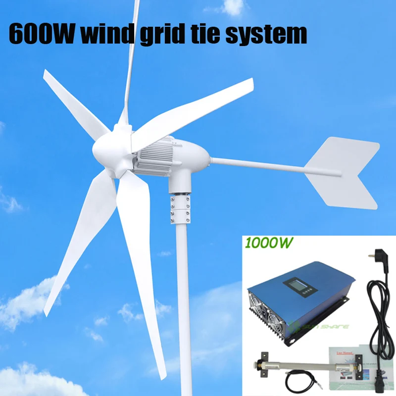 600 Вт Ветрогенератор + 1000 AC22 60V/AC 45 90 В 3 фазы входного Ветер Сетка инвертора Галстук