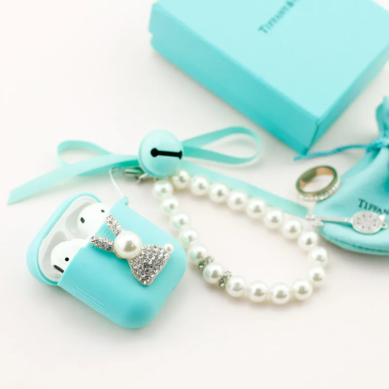 Airpods чехол противоударный Для Apple Bluetooth наушники зарядка Tiffan blue 5 ультра тонкий мягкий ремешок защитный чехол