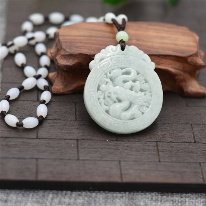 100% натуральный светло зеленый Jadeite Jades кулон 3D резной китайский дракон подвески