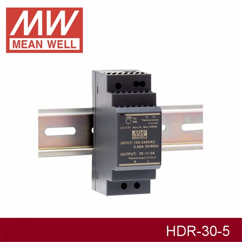Лидер продаж бренд MEAN WELL представляет HDR-30-5 5V 3A meanwell HDR-30 напряжение 15 Ватт, Выход промышленные на din-рейку Питание