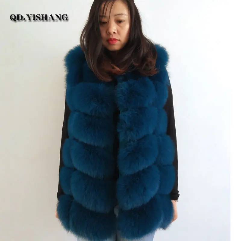 Peacock blue Жилет из натурального Лисьего меха, жилет из натурального меха, женская короткая жилетка из натурального Лисьего меха, теплая зимняя мода QD. YISHANG - Цвет: Peacock blue