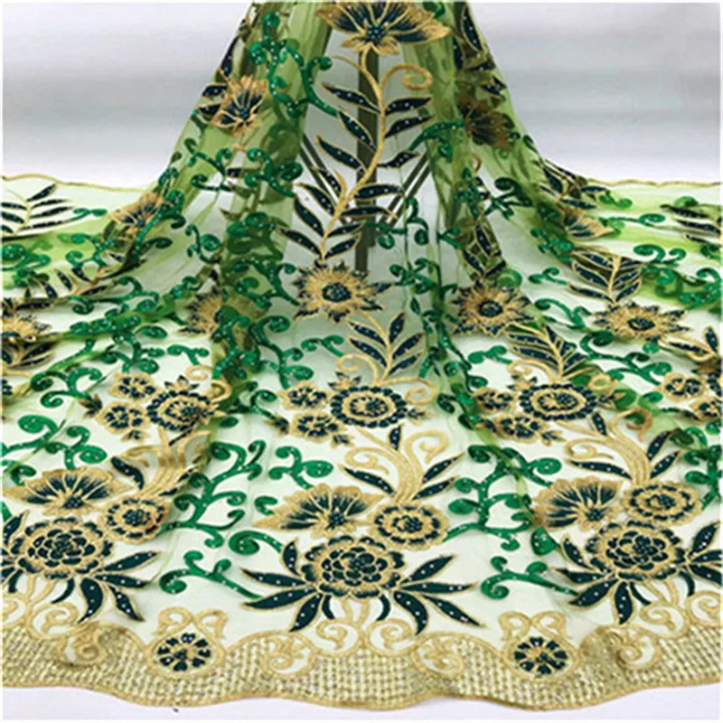 Новое Африканское бархатное кружево черного зеленого и золотого цвета ткань с