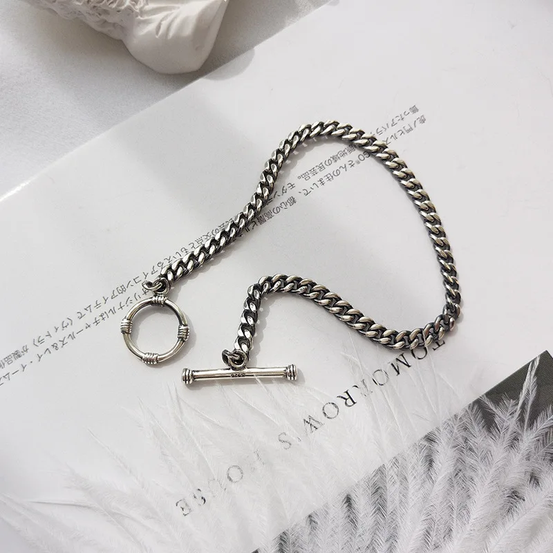 Реального Чистая 925 пробы Silver пару браслет Винтаж круглый цепь для Для мужчин и Для женщин браслет День Святого Валентина подарок