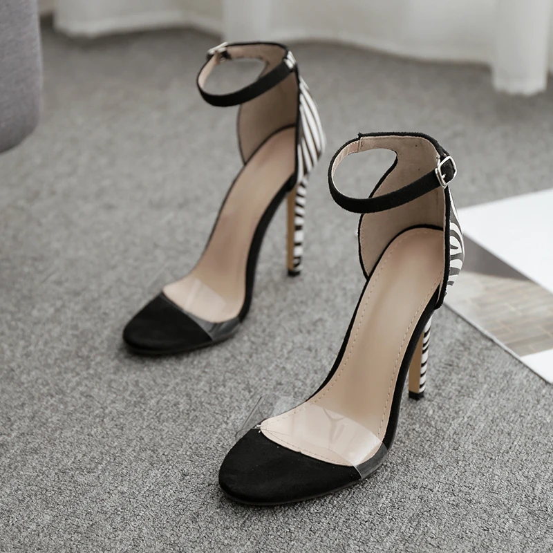 

Fashion Transparent Zebra Women's Sandals Stiletto High Heels Belt Buckle Casual Shoes Women 2020 Plus Size 35-42 Ladies Shoes