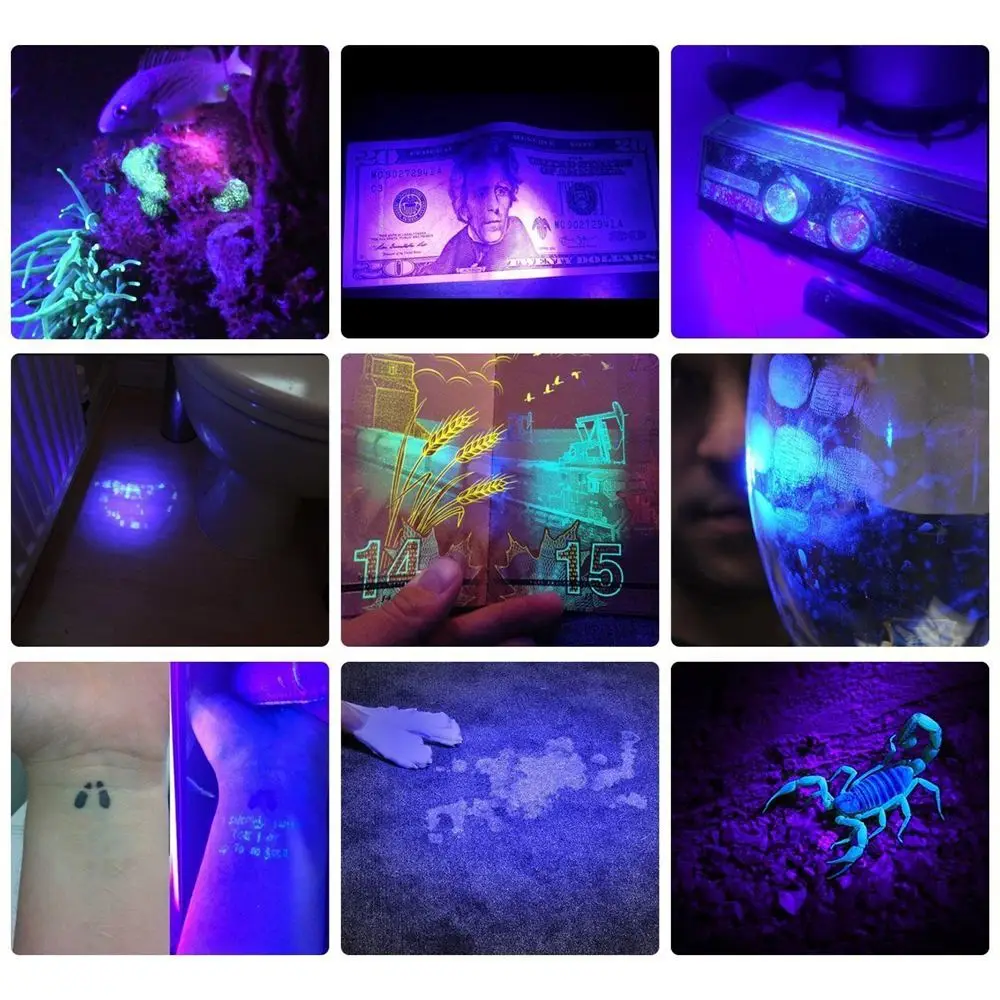 ALONEFIRE 395nm 9 Led Ultra violet light Cat Dog Pet urine Money Hotel Scorpion Travel UV Detector Lamp flashlight AAA battery images - 6