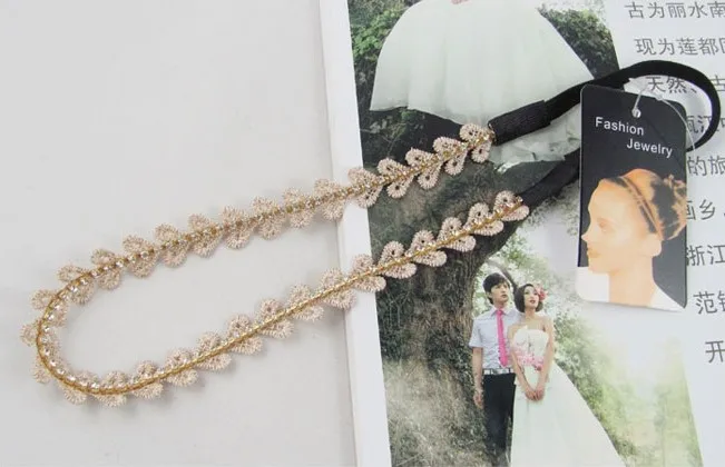 Lace leaves design sparkly gems elastic headband freeshipping fashion bridal lace popular hair accessories |