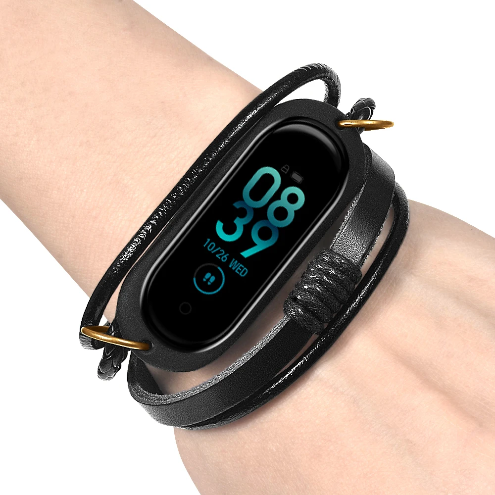 Ремешок кожаный плетеный в стиле ретро для Mi Band 4 браслет Xiaomi аксессуары часов Miband