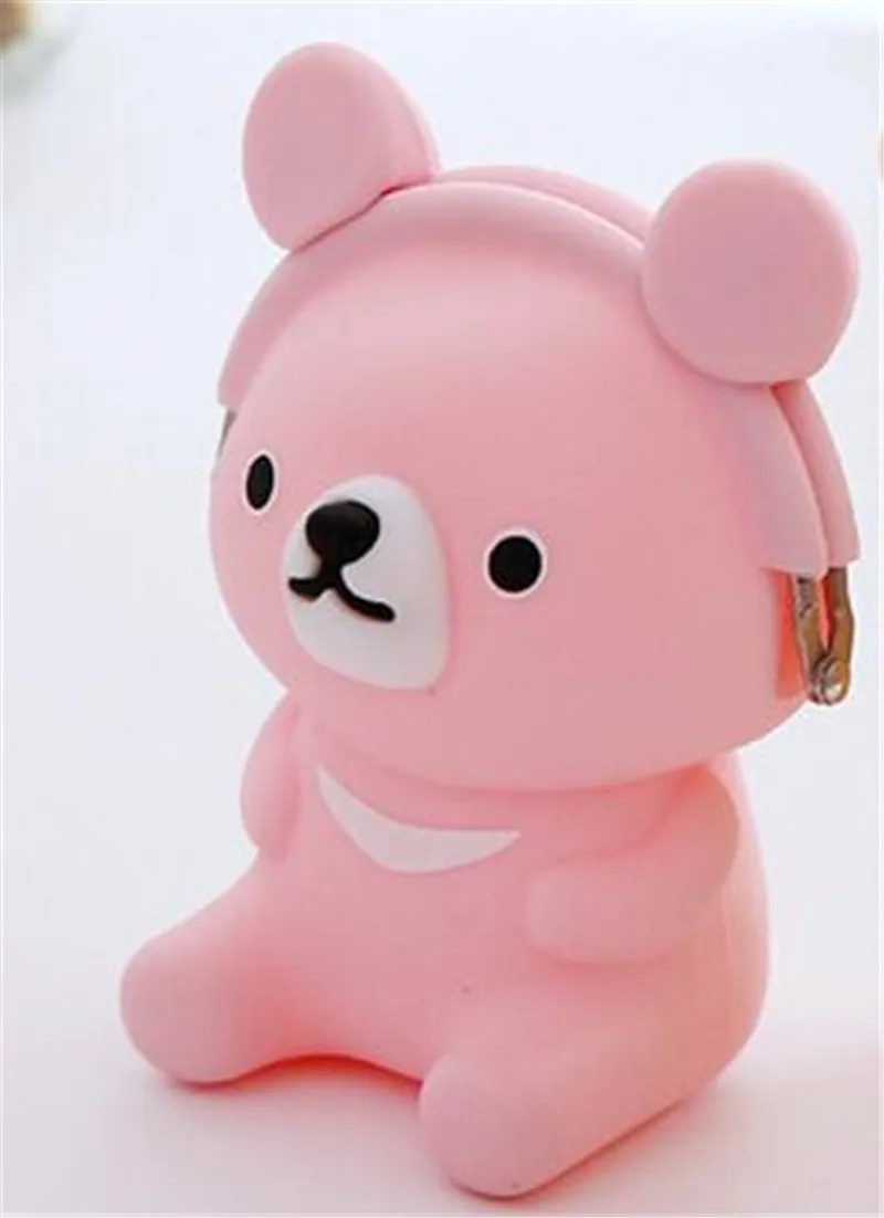pink bear Мультяшный медведь, сова, кошка, кролик, портативный милый карамельный цвет, кошелек для монет, силиконовая мини сумка для монет, кошельки для ключей, детский Дамский кошелек - Цвет: pink bear