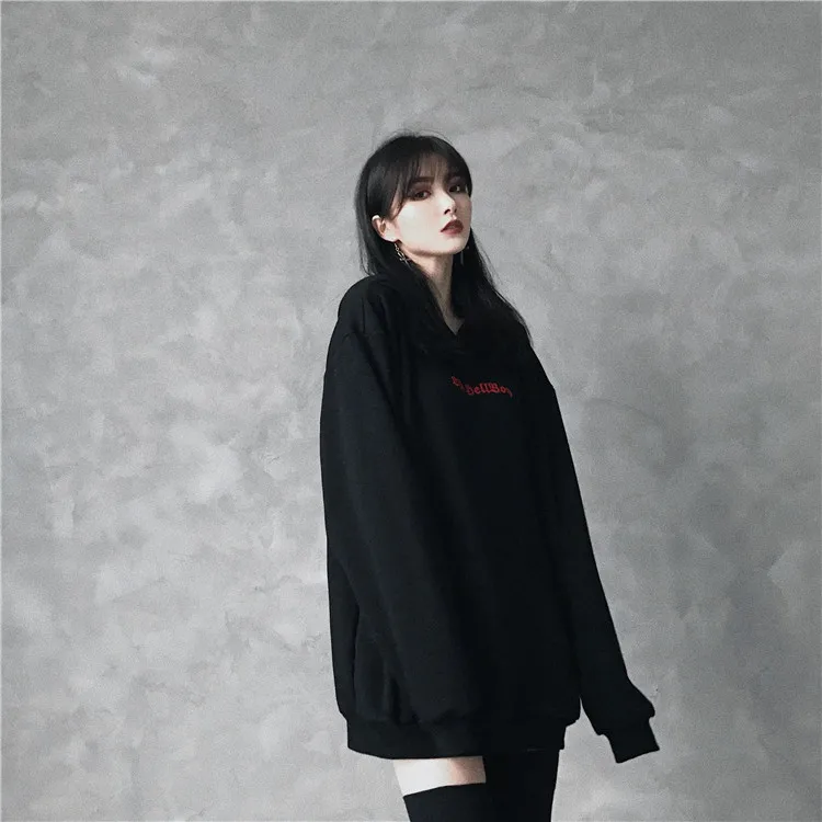 Толстовка Ruibbit женская с капюшоном Свитшот в стиле панк/готика худи черным