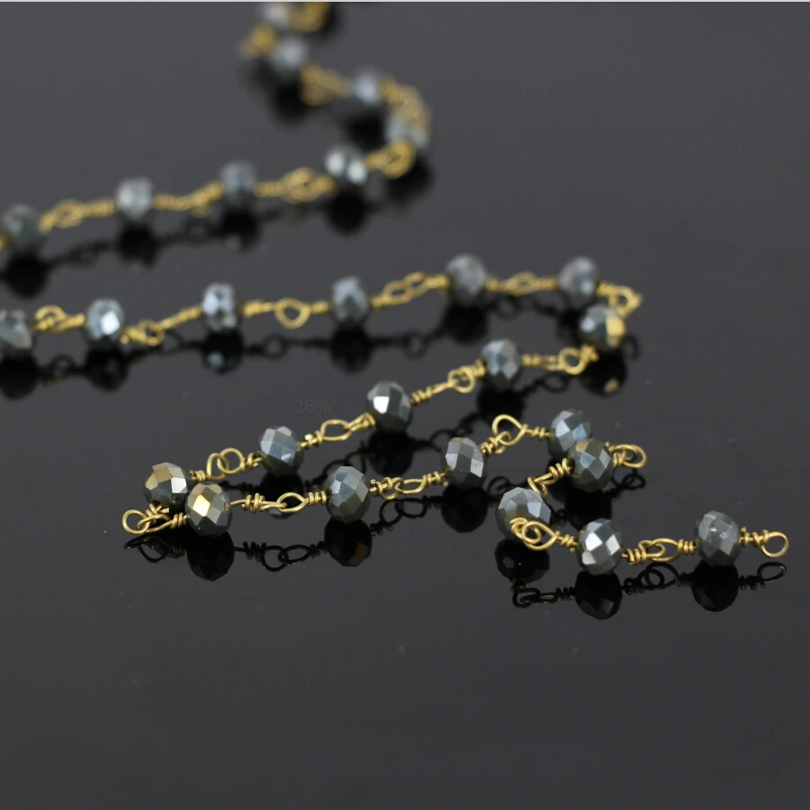 

DIY 5Meter gray Faceted Glass Beaded Chain,Gun Black Wire Wrapped Chain Beaded,Rosary Style Women Necklace Jewelry Findings