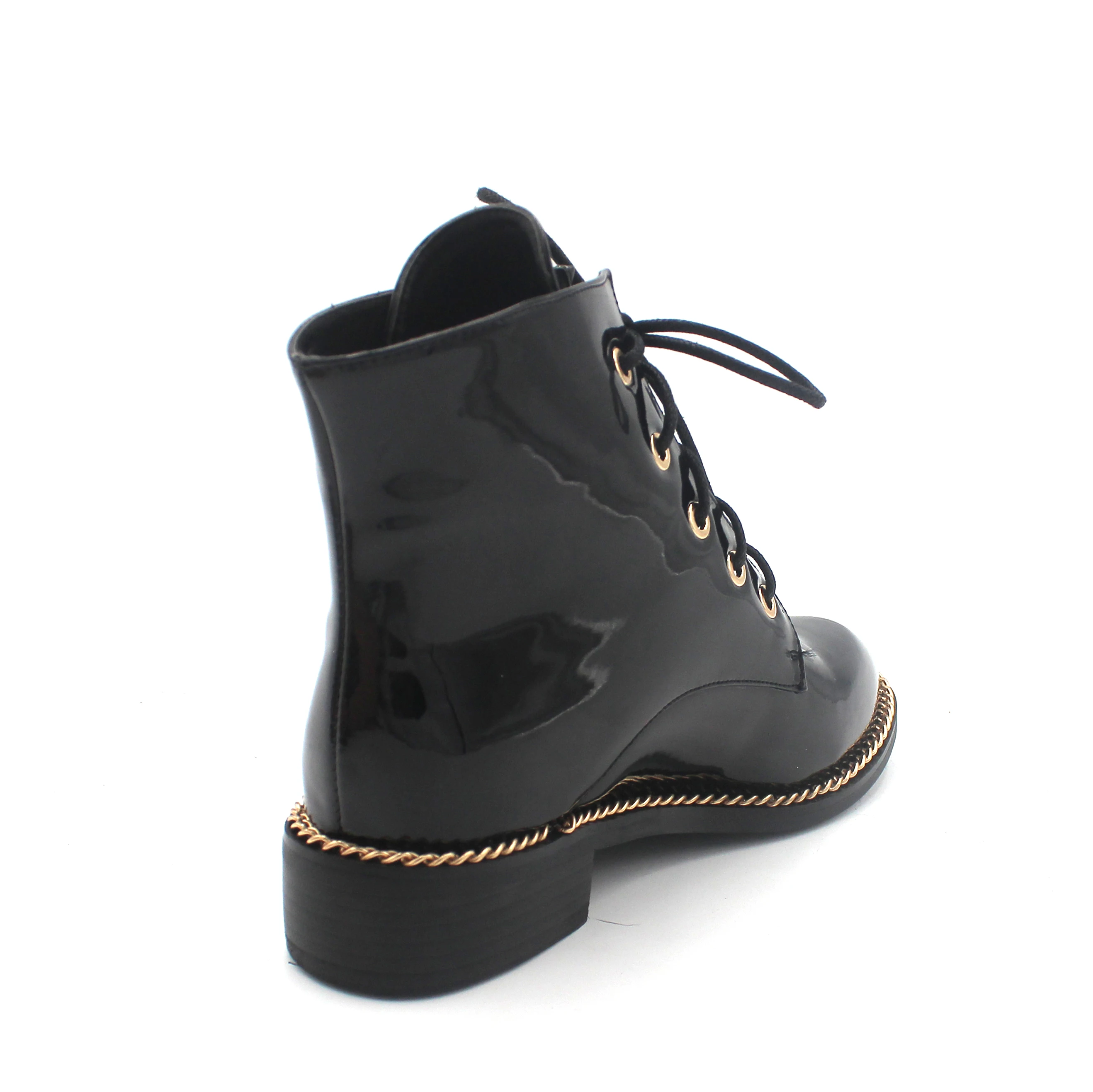 ENMAYLA низкие каблуки цепи шнуровка искусственная кожа круглый носок