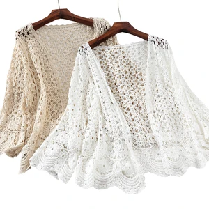 Кимоно женский кардиган, вязаная крючком блузка, летний Кардиган с длинным рукавом, белая рубашка с вышивкой, ажурная одежда, пляжная одежда, пальто, туника